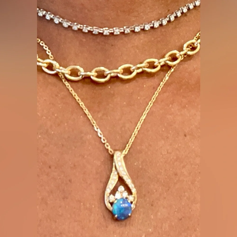 🎇 Black Opal & Diamond 14K Gold Pendant 💚🩵 - Picture 11 of 16